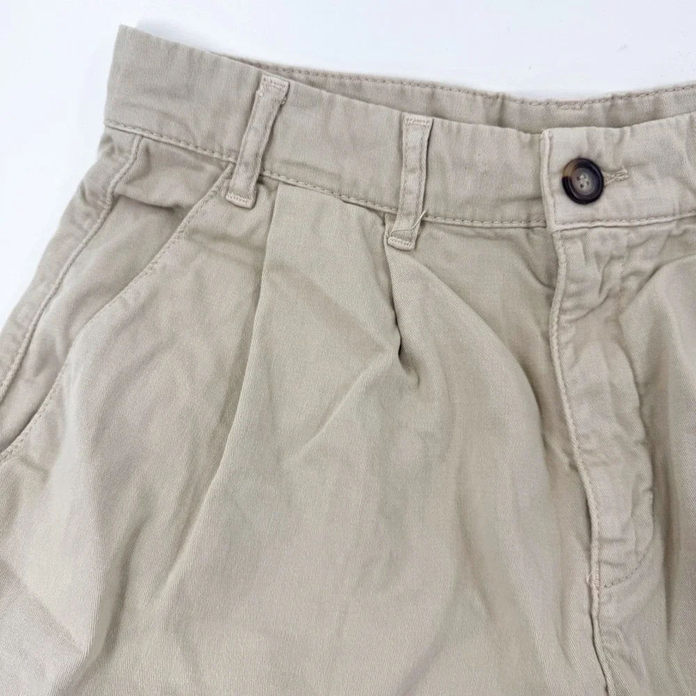 Free People Tan Pleated Chino Shorts High Waisted Khaki Size 10‎